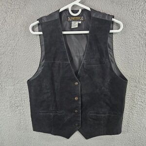 Vintage Don't Stop Classics Mens Black Leather Vest Sz L Biker Western Waistcoat